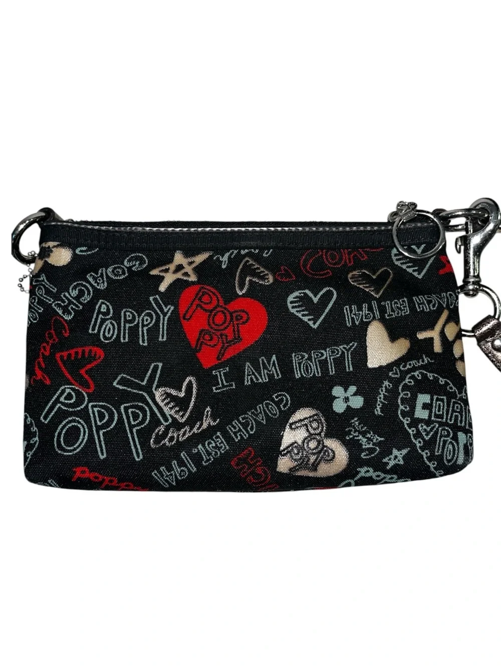 COACH Poppy Graffiti Heart Print Large Wristlet